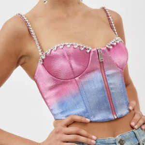 AREA BUSTIER CRYSTAL Pink Blue Ombre Stretch Lame Tank Top NWT TAYLOR SWIFT $995